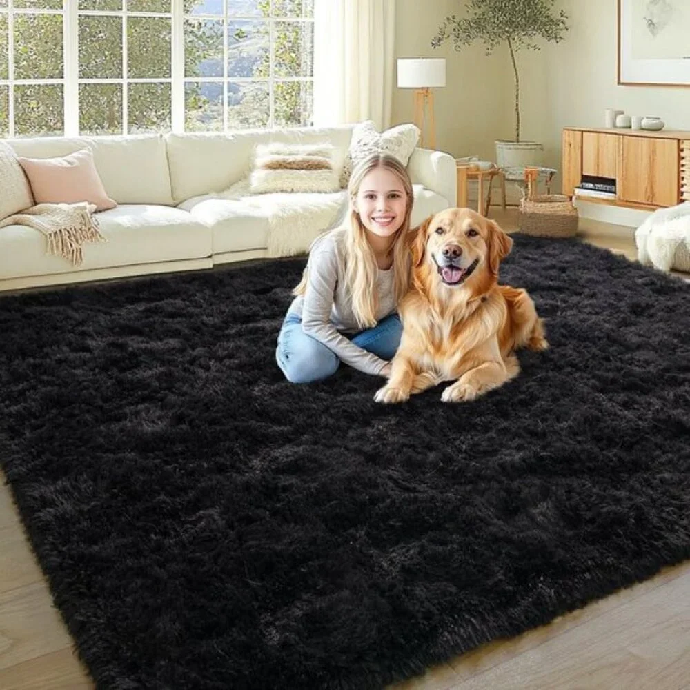 New 8x10 Black Shaggy Area Rug, Soft Washable Plush Carpet for Home & Room Decor